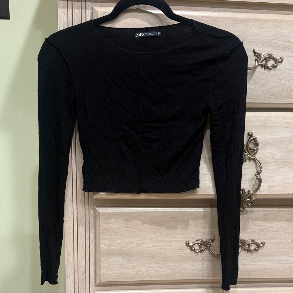 Black Zara Long Sleeve Crop Top